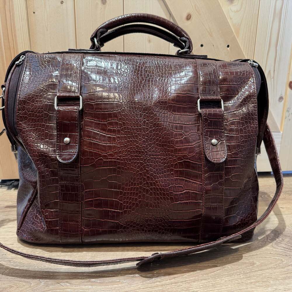 Bath & Body Works Brown Faux Alligator Leather Duffle Bag